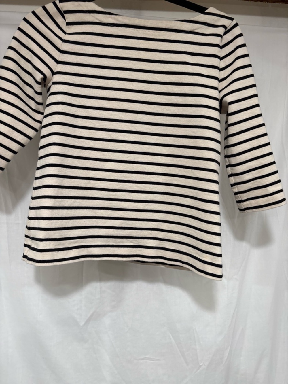 LOFT Black & Cream Striped Boatneck Long Sleeve Top